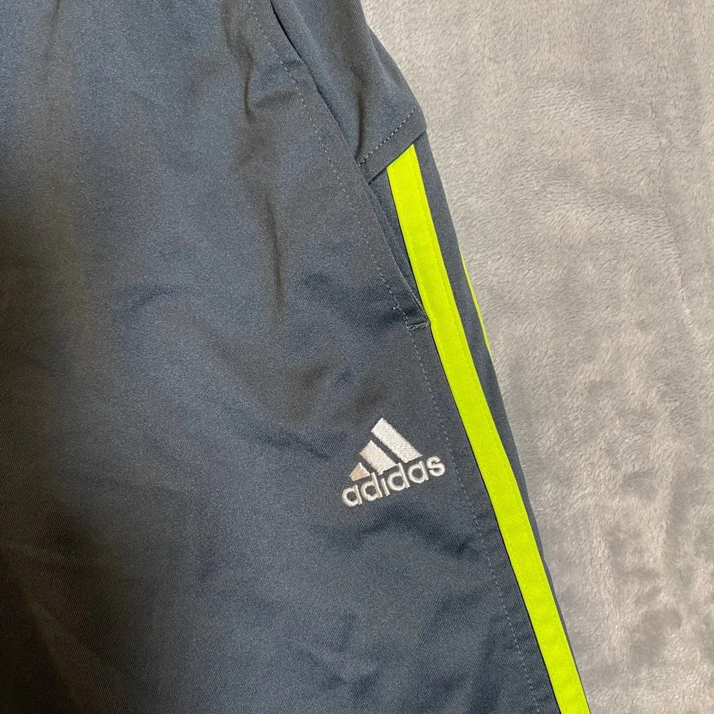 Kids Adidas Athletic Track Pants Gray Neon Yellow‎ Stripes Joggers Size M